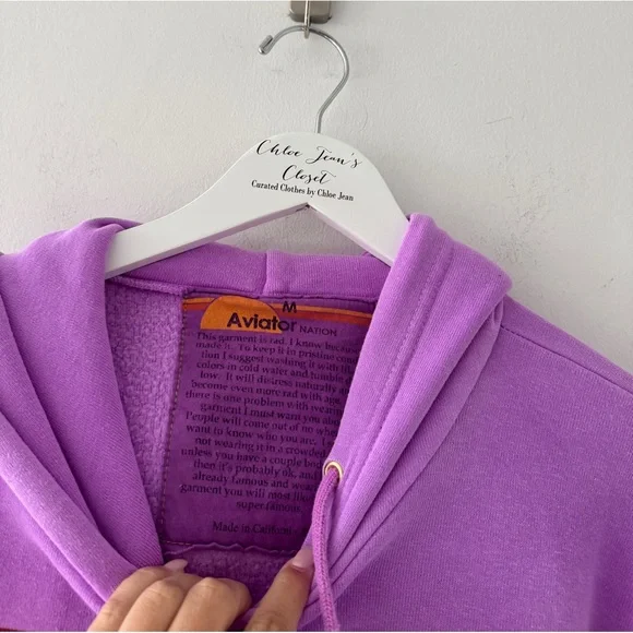 AVIATOR NATION Logo Pullover Relaxed Hoodie in Neon Purple M - Picture 8 of 8